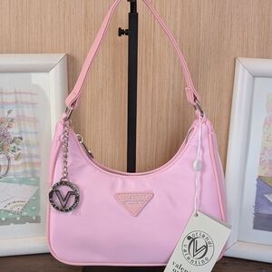 Valentino Orlandi Baby Pink Shoulder Bag with Logo Charm